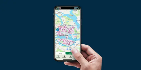 Kartsök bostäder med Hemnets app för mobilen